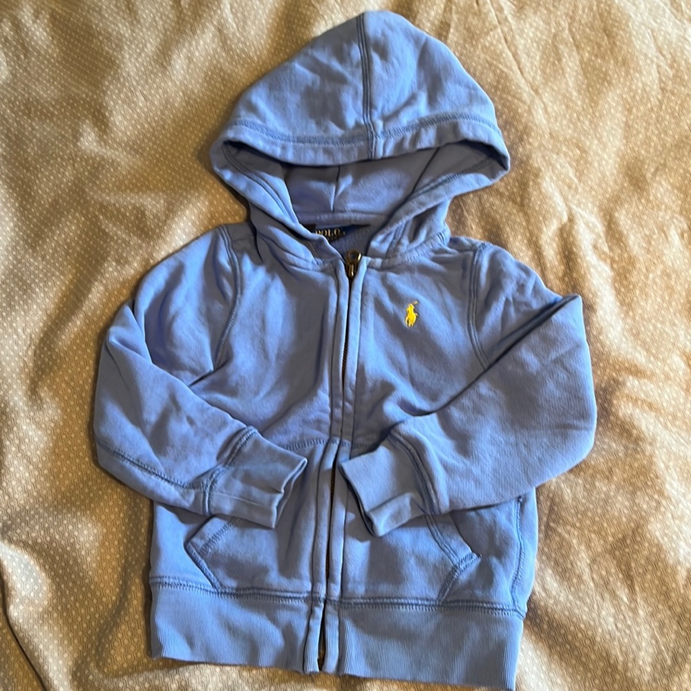 Cornflower blue Polo by Ralph Lauren hooded sweatshirt yellow horse logo
